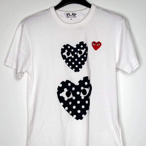 BNWT AW20 COMME DES GARCONS PLAY POLKA DOT 2HEART TSHIRT S - Picture 2 of 15
